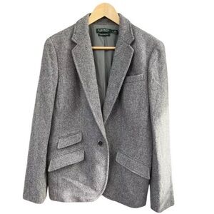 LAUREN RALPH LAUREN Wool Herringbone Gray Blazer